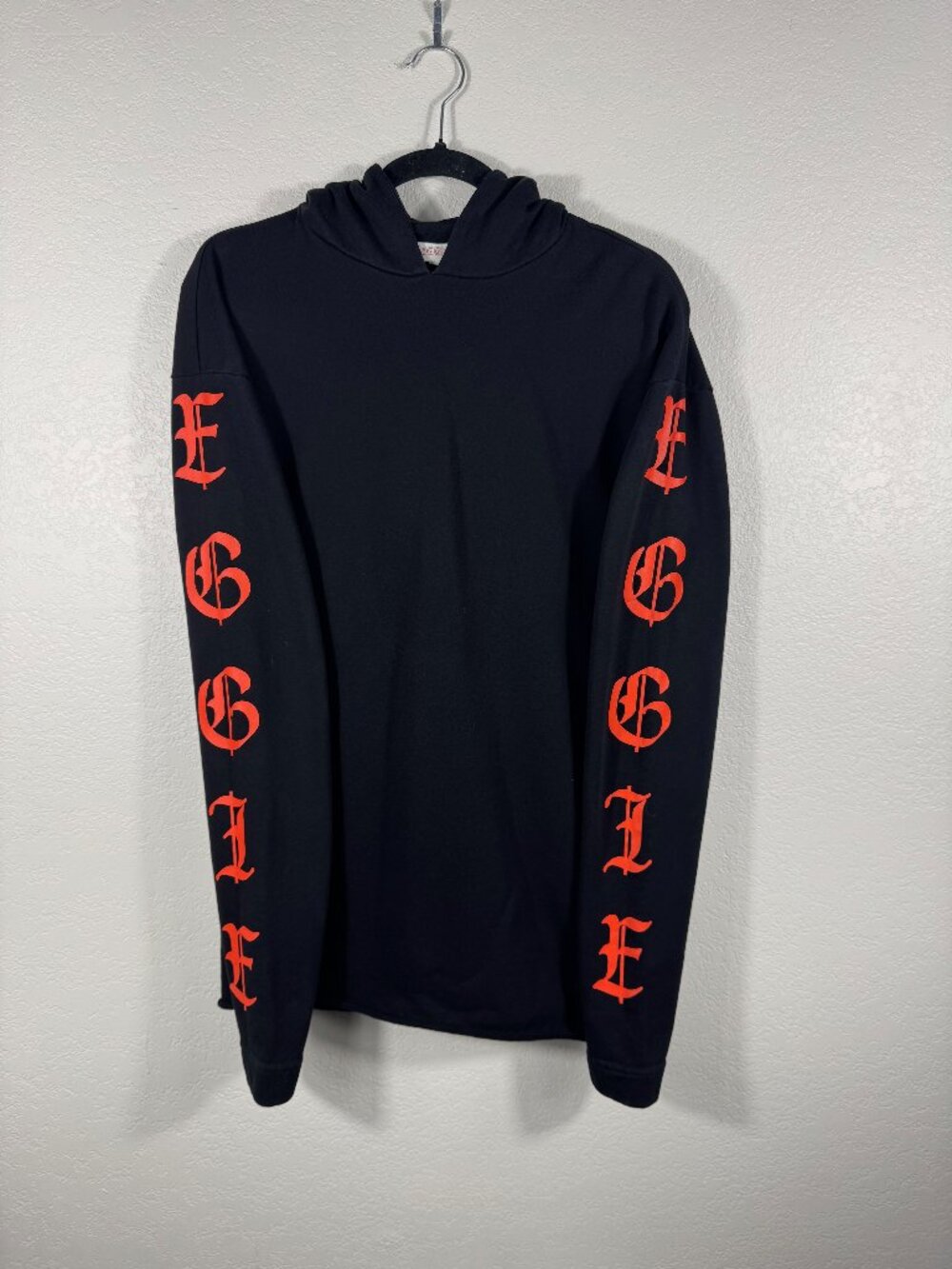 Eggie Jenn Im Oversized Hoodie Sweatshirt Dress XS Black Red Gothic Sleeve Logo